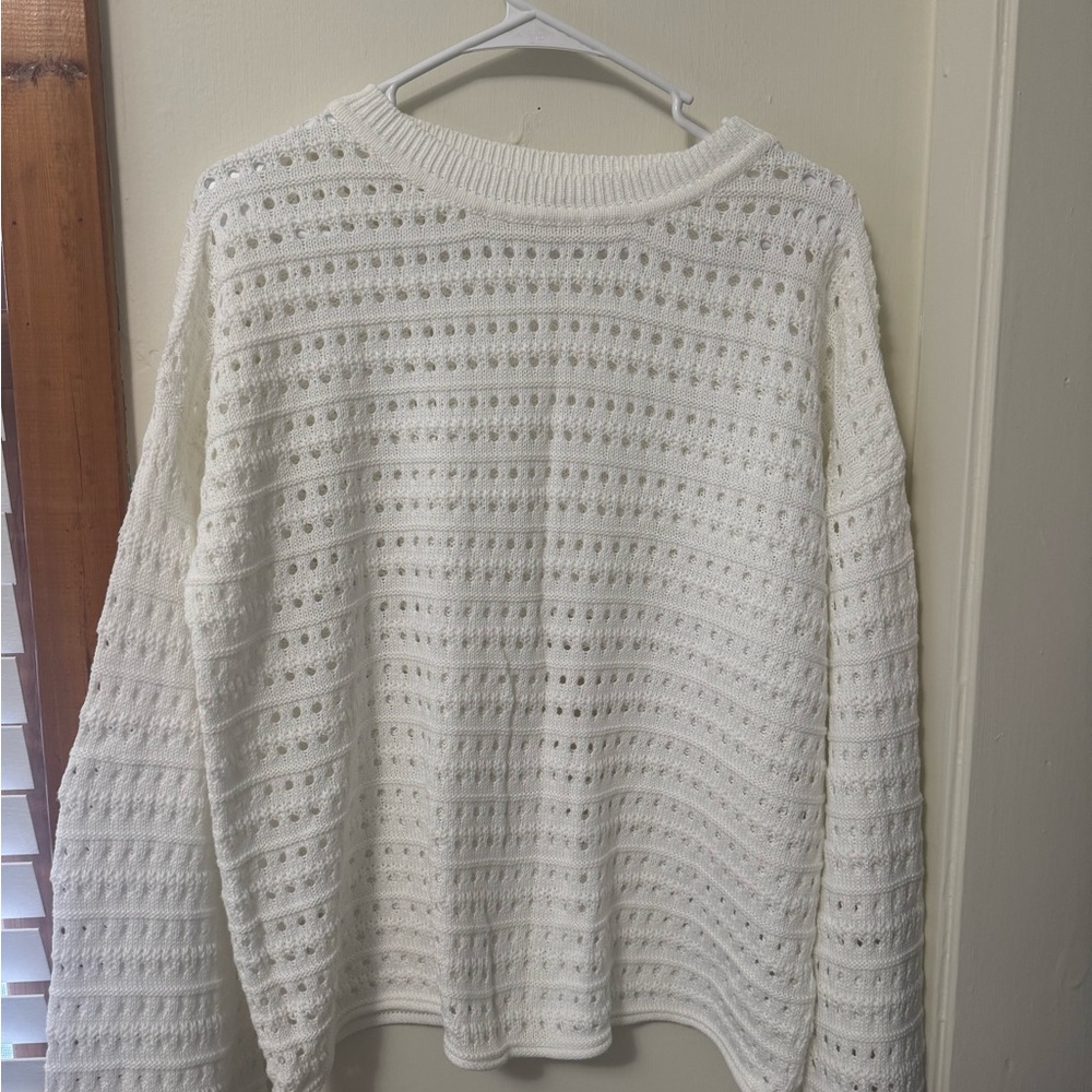 Women’s Crewneck Open-Knit Sweater - White